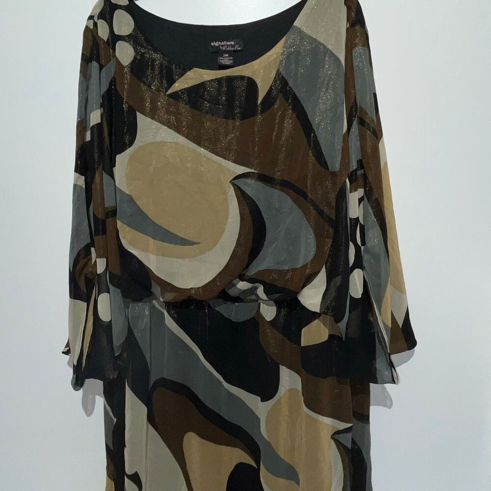 Signature by Robbie Bee Multicolor Metallic Long Sleeve Blouson Dress Size 24W